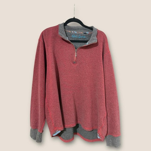 Robert Graham Red and gray quarter zip fleece sweatshirt - Picture 1 of 4